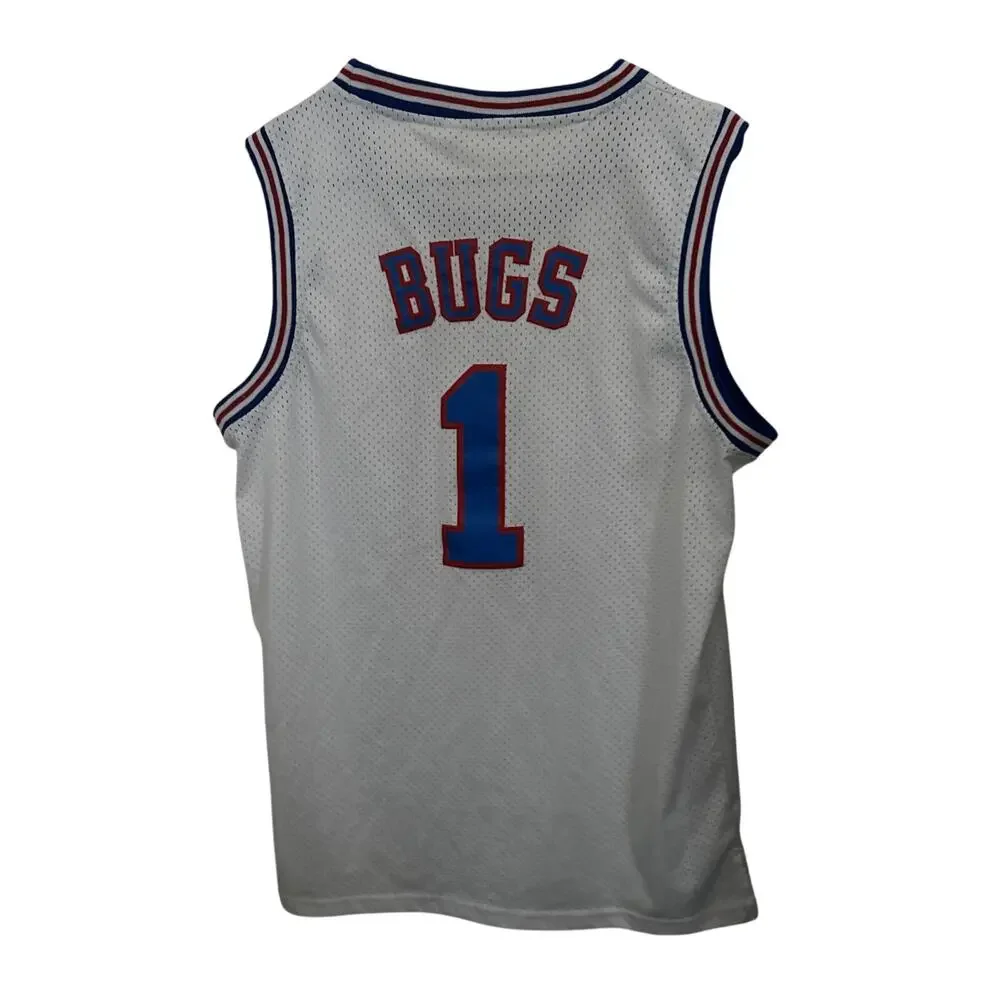 Vintage 90s Space Jam Tune Squad Bugs Bunny #1 Jersey White Red Blue Medium